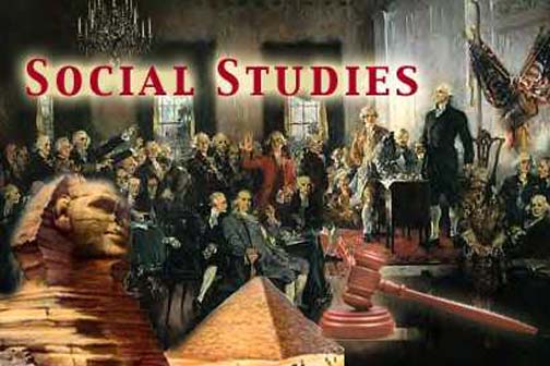 Social Studies, with the signing of the deceleration of independence, the great sphinx, Egyptian pyramid, and a gavel